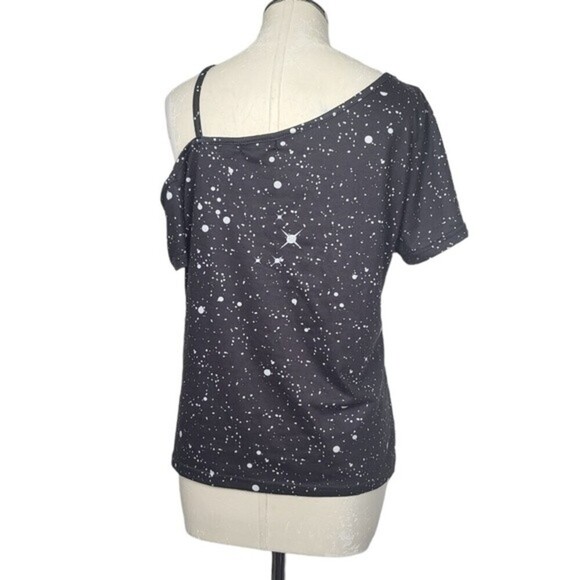 Shein Galaxy Paint Spill Short Sleeve Cold Shoulder Shirt 8/10 - Picture 6 of 9
